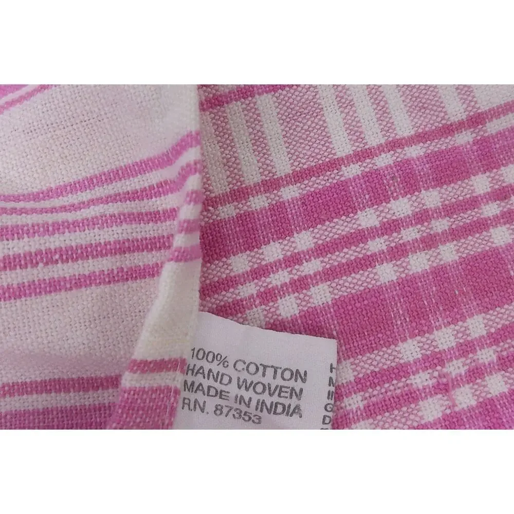 Vintage Pink Plaid Gingham Cat Reversible Tea Hand Towel Cottagecore Applique
